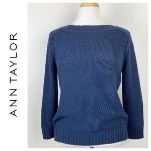 Ann Taylor Navy Blue Boatneck Pullover Sweater, L